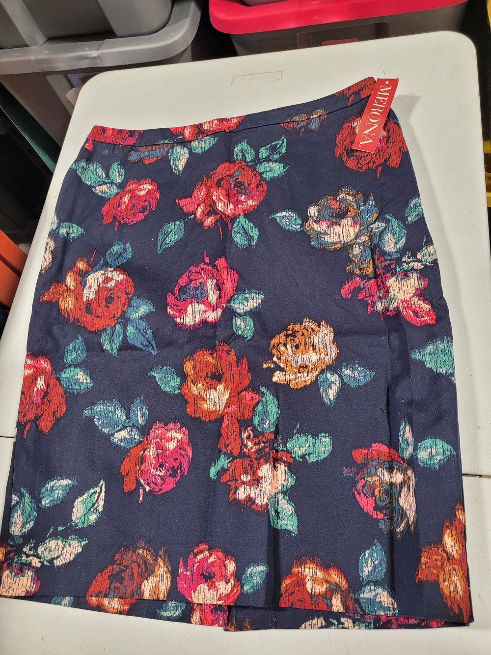 Merona Navy Floral Pencil Skirt with Multicolor Roses
